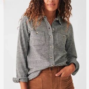 Faherty Legend Gingham Button Down Shirt Black White Shacket L